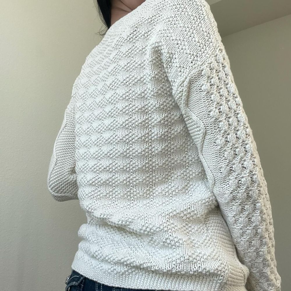 cream white Talbots cable knit long sleeve sweater - Picture 3 of 3